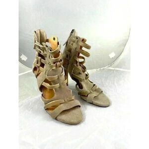 Levity Taupe Suede Leather‎ Gladiator Heel Women's Sz 6.5